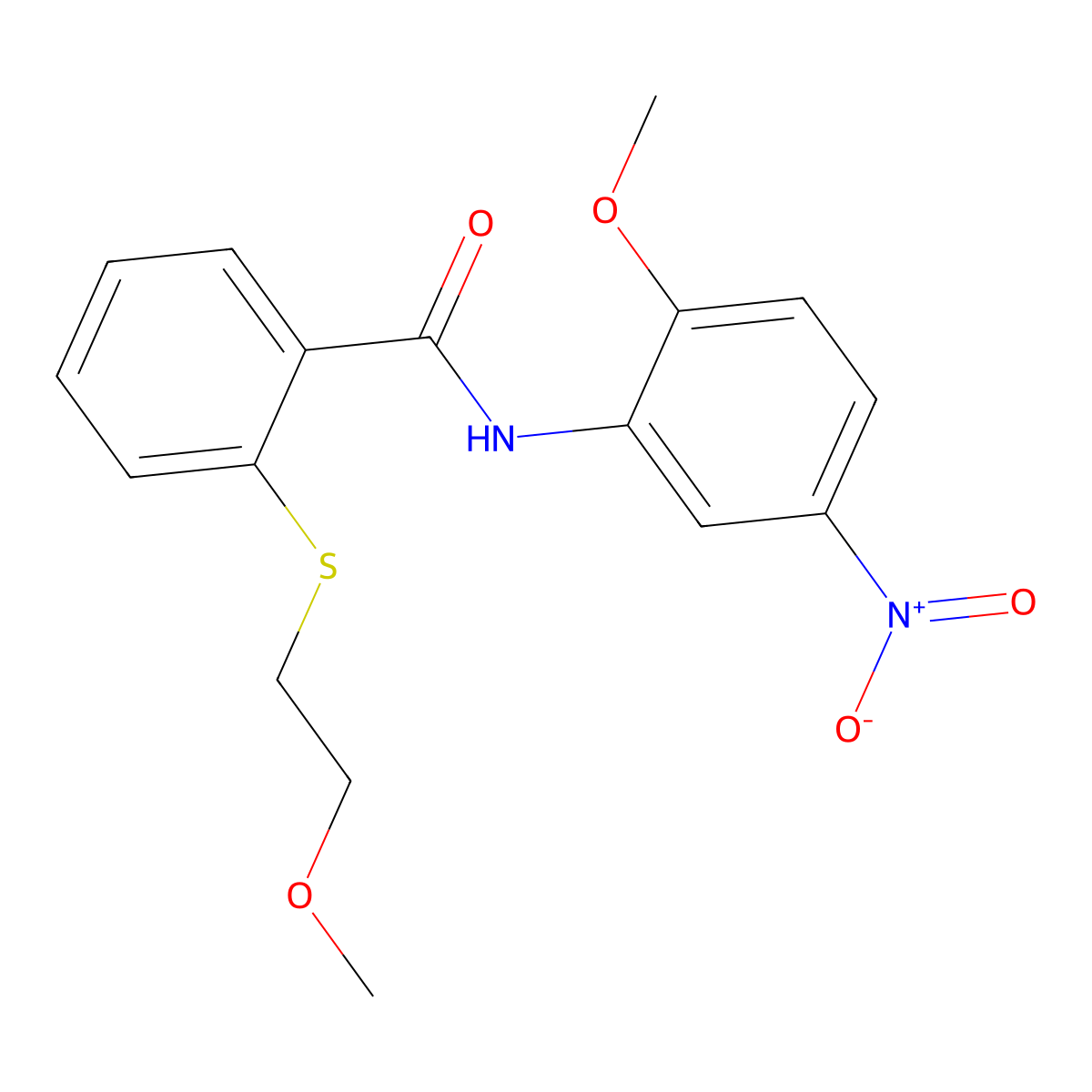 2-(2-methoxyethylsulfanyl)-N-(2-methoxy-5-nitrophenyl)benzamide molecular structure, CAS 710990-18-4