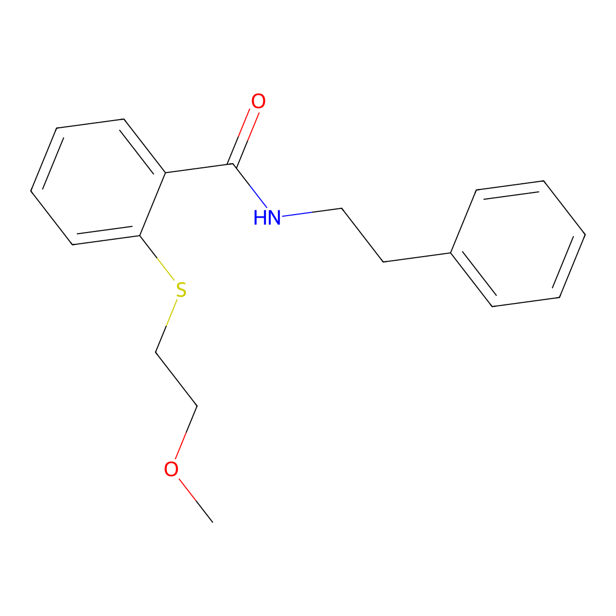 2-(2-methoxyethylsulfanyl)-N-(2-phenylethyl)benzamide molecular structure, CAS 710990-36-6