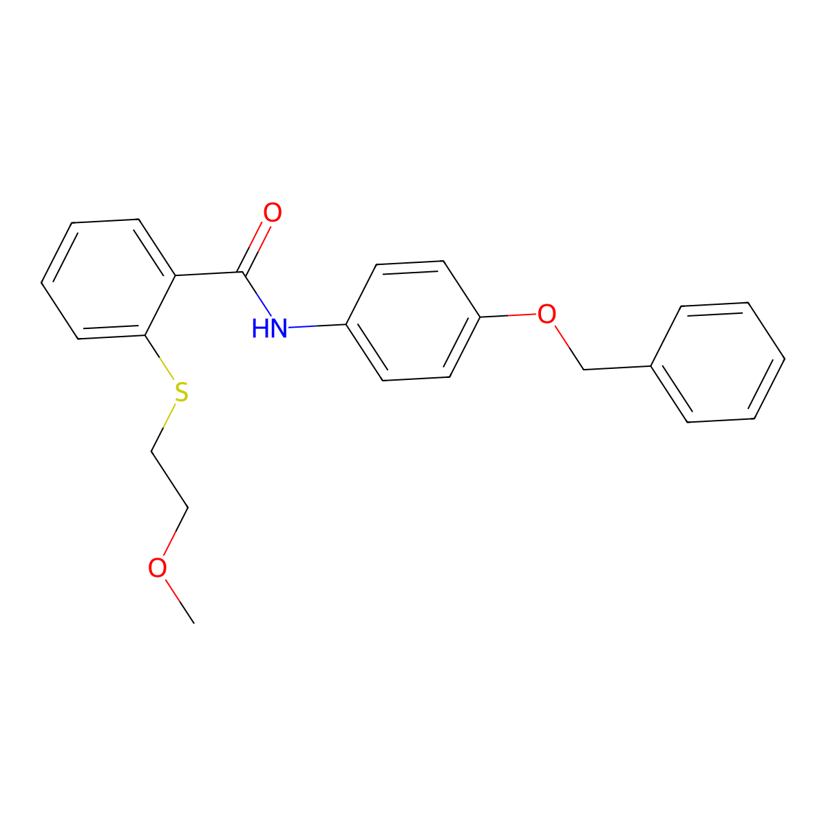2-(2-methoxyethylsulfanyl)-N-(4-phenylmethoxyphenyl)benzamide molecular structure, CAS 710990-42-4