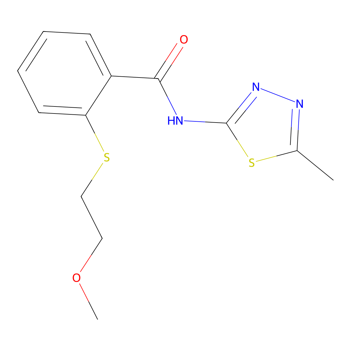 2-(2-methoxyethylthio)-N-(5-methyl-1,3,4-thiadiazol-2-yl)benzamide molecular structure, CAS 710990-53-7