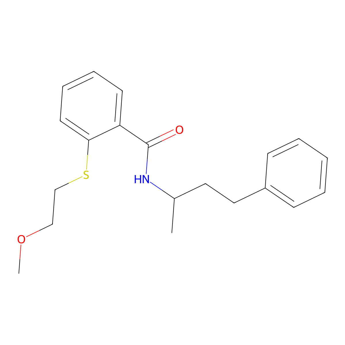 2-(2-methoxyethylsulfanyl)-N-(4-phenylbutan-2-yl)benzamide molecular structure, CAS 710990-70-8