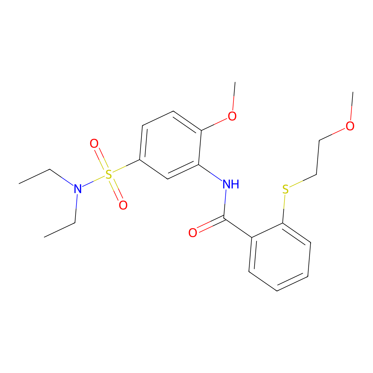 N-[5-(diethylsulfamoyl)-2-methoxyphenyl]-2-(2-methoxyethylsulfanyl)benzamide molecular structure, CAS 710990-76-4