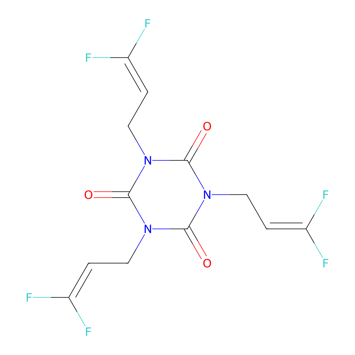 1,3,5-Triazine-2,4,6(1H,3H,5H)-trione, 1,3,5-tris(3,3-difluoro-2-propen-1-yl)- molecular structure, CAS 71113-20-7