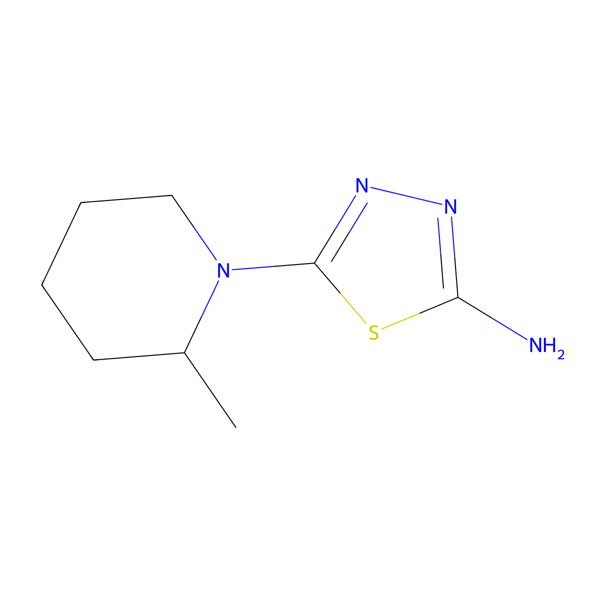 5-(2-Methylpiperidin-1-yl)-1,3,4-thiadiazol-2-amine molecular structure, CAS 71125-47-8