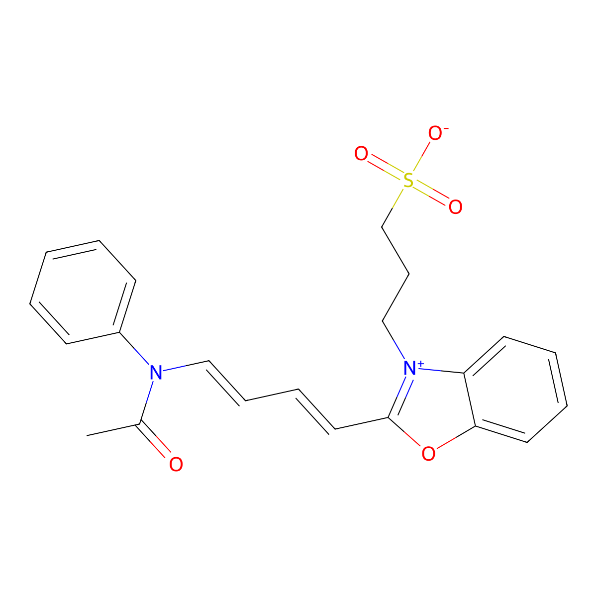 benzoxazolium, 2-(4-(acetylphenylamino)-1,3-butadien-1-yl)-3-(3-sulfopropyl)-, inner salt molecular structure, CAS 71130-58-0