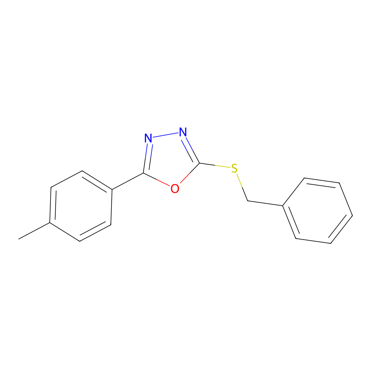 2-(Benzylthio)-5-(p-tolyl)-1,3,4-oxadiazole molecular structure, CAS 71134-64-0
