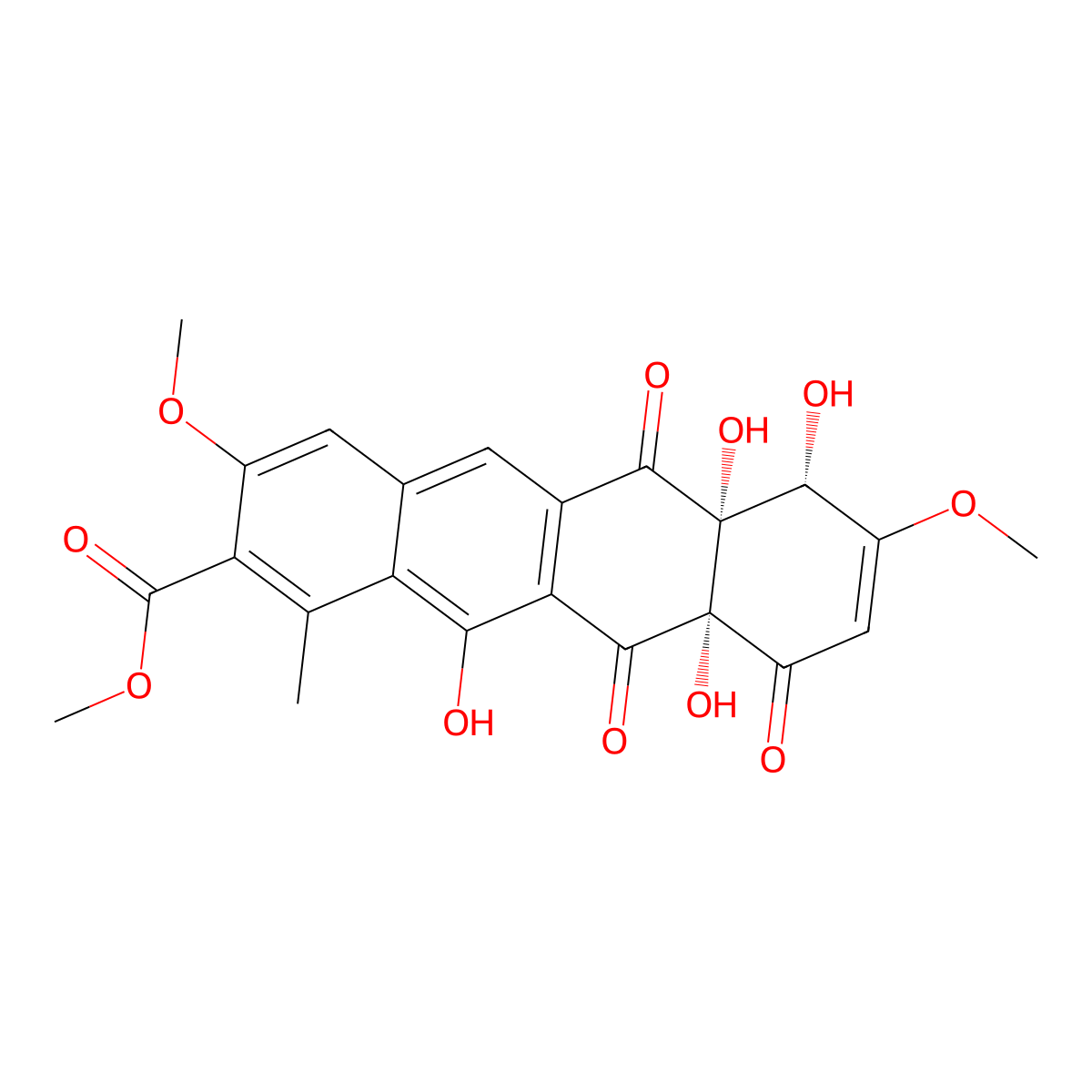 Methyl (6aR,7S,10aR)-6,6a,7,10,10a,11-hexahydro-6a,7,10a,12-tetrahydroxy-3,8-dimethoxy-1-methyl-6,10,11-trioxo-2-naphthacenecarboxylate molecular structure, CAS 71135-22-3