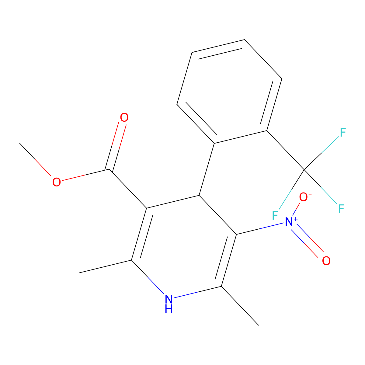 Methyl 1,4-dihydro-2,6-dimethyl-5-nitro-4-(2-(trifluoromethyl)phenyl)-3-pyridinecarboxylate molecular structure, CAS 71145-03-4