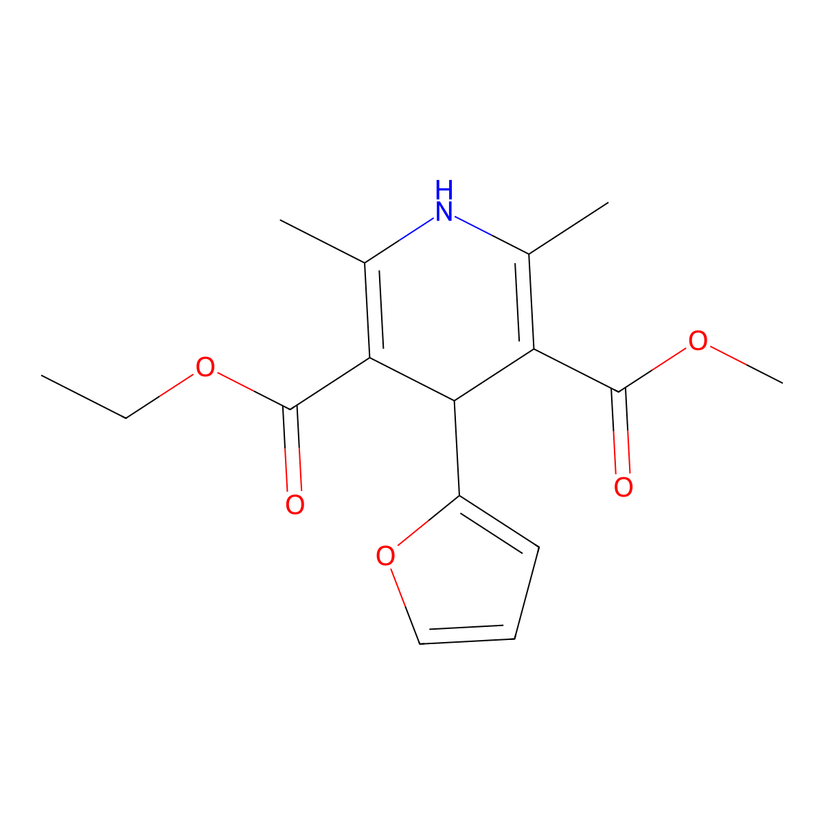 3-Ethyl 5-methyl 4-(2-furanyl)-1,4-dihydro-2,6-dimethyl-3,5-pyridinedicarboxylate molecular structure, CAS 71160-08-2