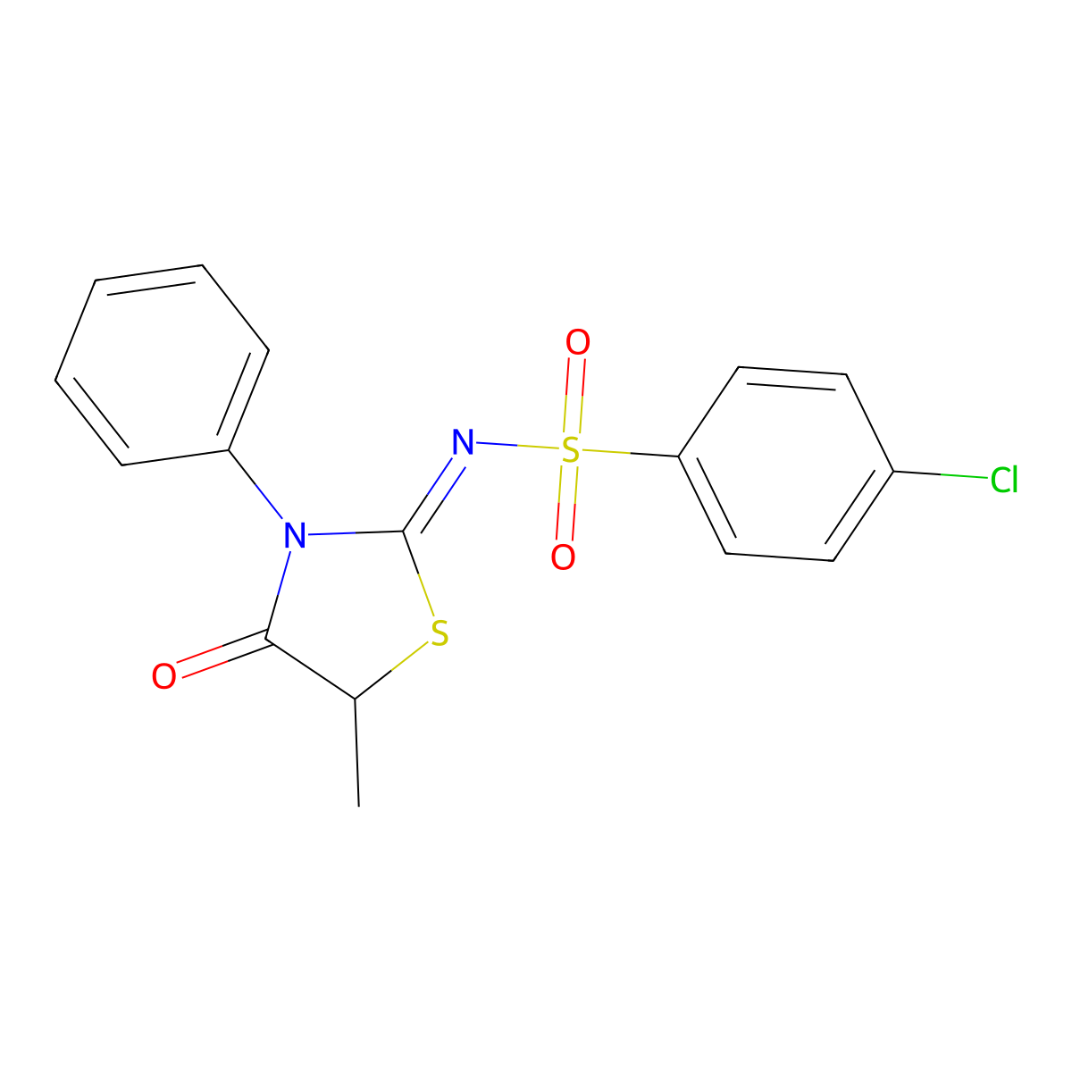 4-chloro-N-(5-methyl-4-oxo-3-phenyl-1,3-thiazolidin-2-ylidene)benzene-1-sulfonamide molecular structure, CAS 71167-88-9