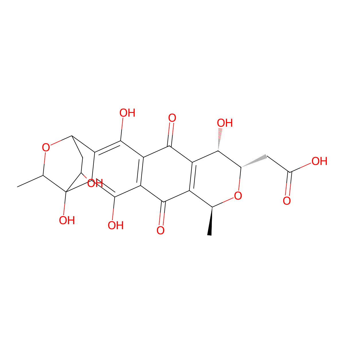 2-[(7S,9S,10S)-1,3,10,14,19-pentahydroxy-7,18-dimethyl-5,12-dioxo-8,17-dioxapentacyclo[14.2.2.02,15.04,13.06,11]icosa-2(15),3,6(11),13-tetraen-9-yl]acetic acid molecular structure, CAS 71203-17-3