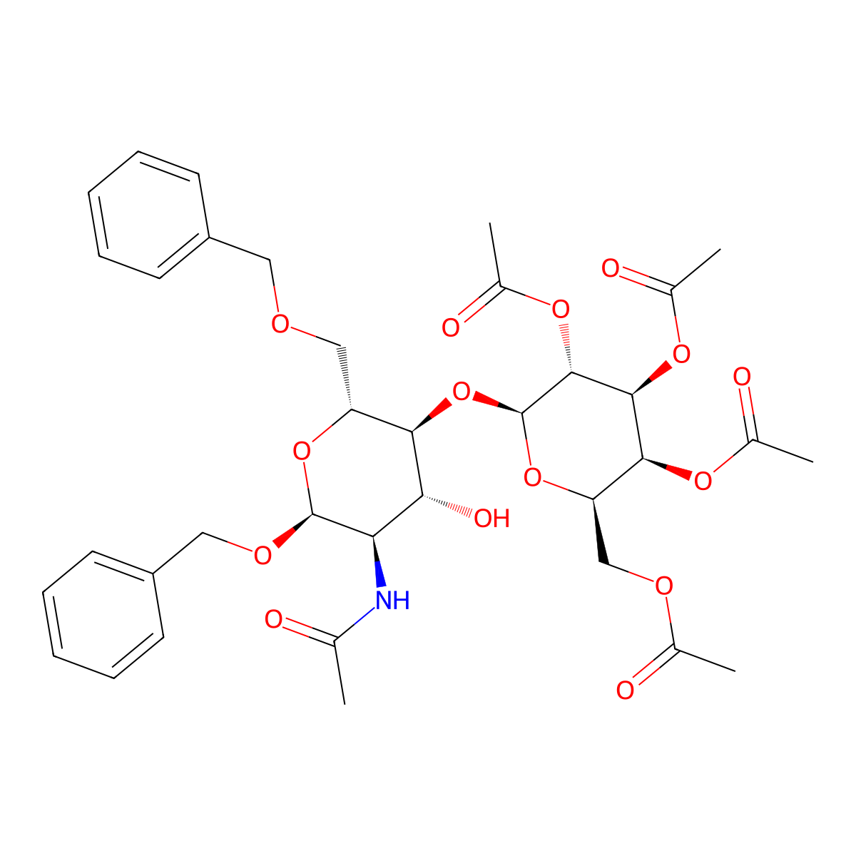 Benzyl 2-Acetamido-6-O-benzyl-4-(2,3,4,6-tetra-O-acetyl-b-D-galactopyranosyl)-2-deoxy-a-D-glucopyranoside molecular structure, CAS 71208-01-0