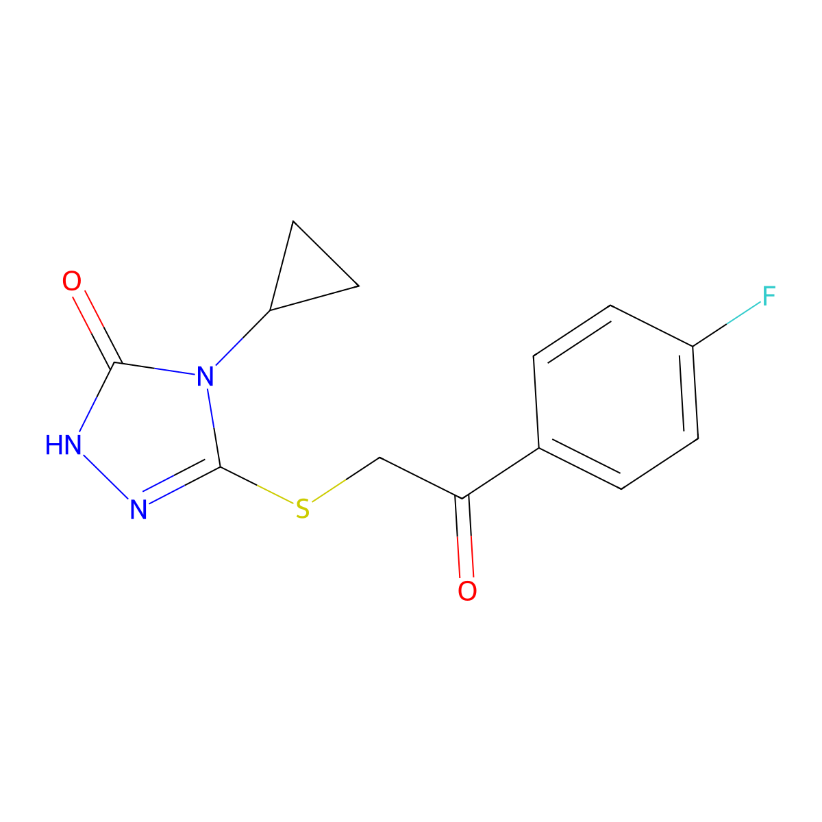 4-cyclopropyl-3-[2-(4-fluorophenyl)-2-oxoethyl]sulfanyl-1H-1,2,4-triazol-5-one molecular structure, CAS 712271-03-9