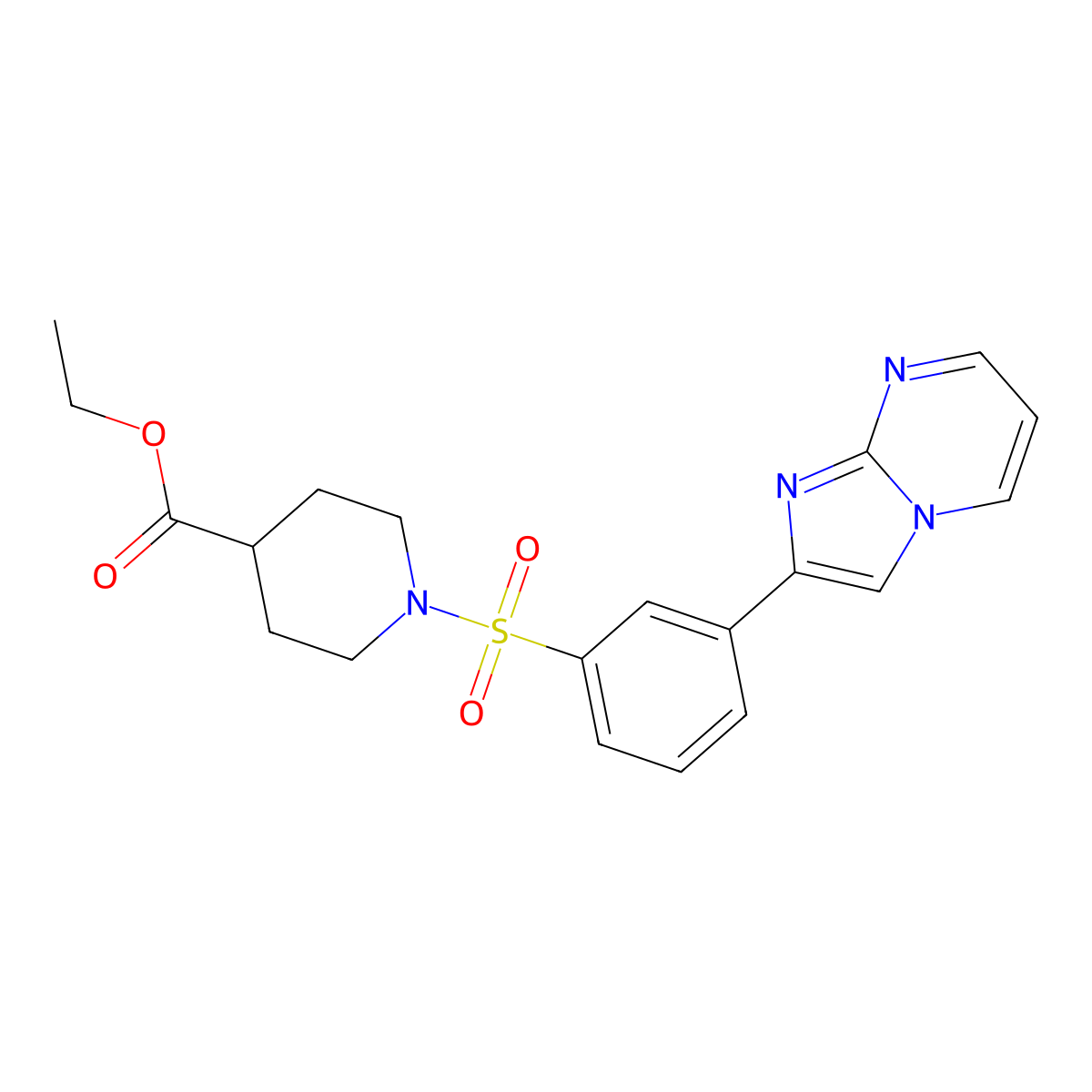 Ethyl 1-[(3-imidazo[1,2-a]pyrimidin-2-ylphenyl)sulfonyl]-4-piperidinecarboxylate molecular structure, CAS 712282-17-2