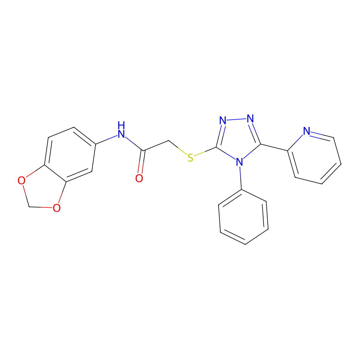 N-(1,3-benzodioxol-5-yl)-2-[(4-phenyl-5-pyridin-2-yl-1,2,4-triazol-3-yl)sulfanyl]acetamide molecular structure, CAS 712282-62-7