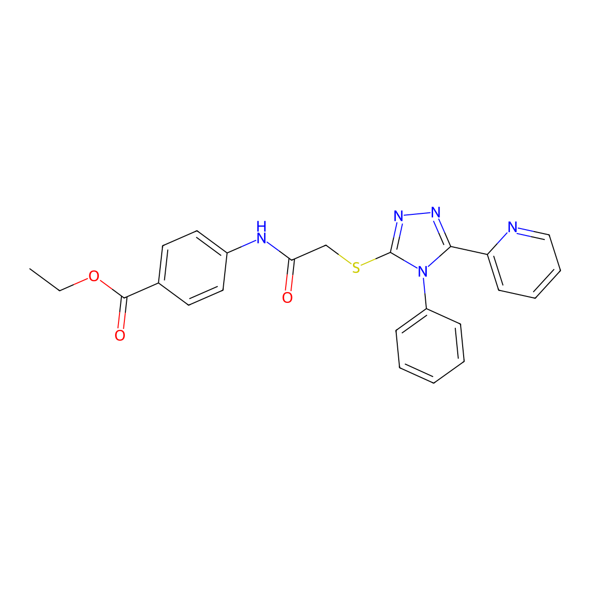 Ethyl 4-[2-(4-phenyl-5-(2-pyridyl)-1,2,4-triazol-3-ylthio)acetylamino]benzoate molecular structure, CAS 712282-63-8