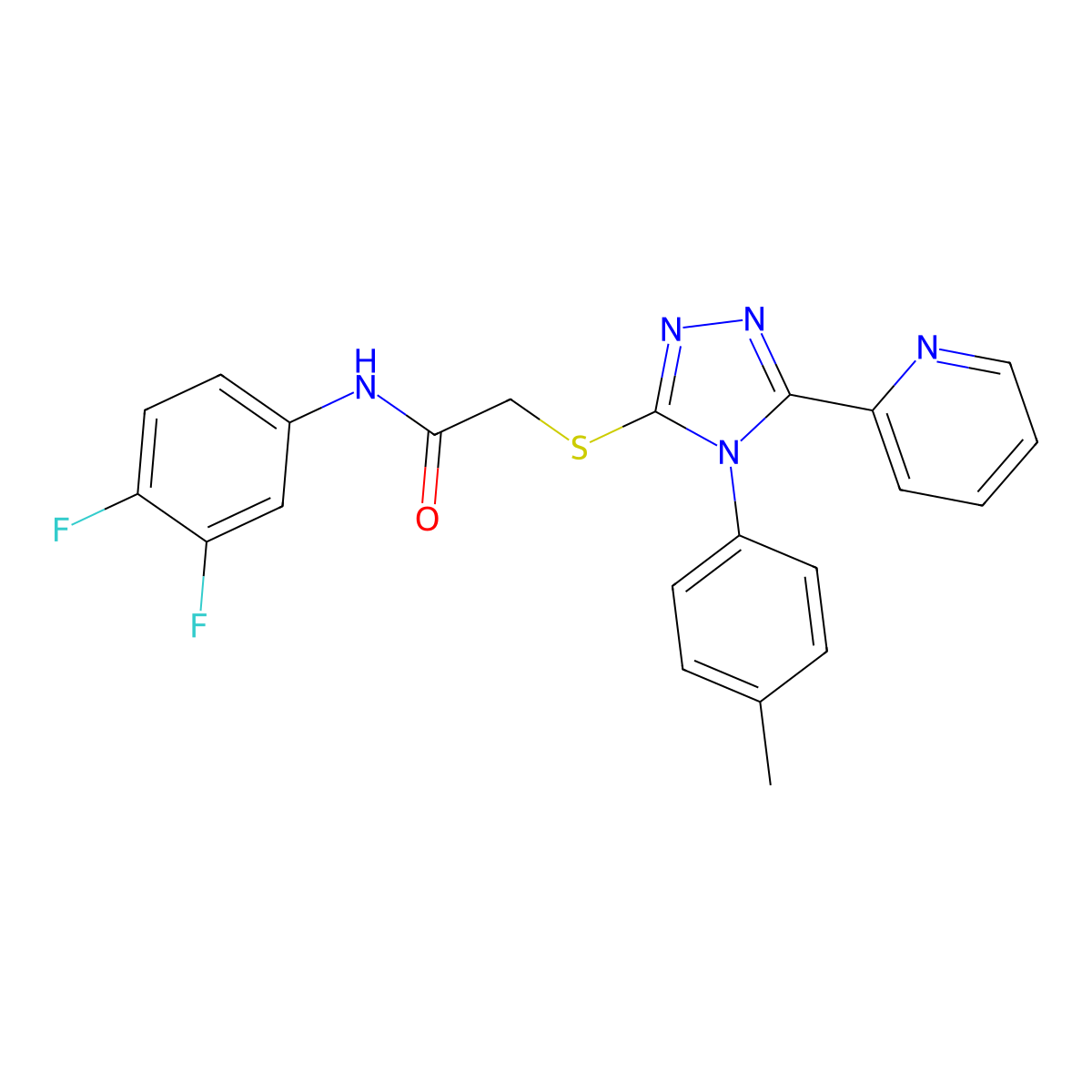 N-(3,4-difluorophenyl)-2-[[4-(4-methylphenyl)-5-pyridin-2-yl-1,2,4-triazol-3-yl]sulfanyl]acetamide molecular structure, CAS 712282-73-0