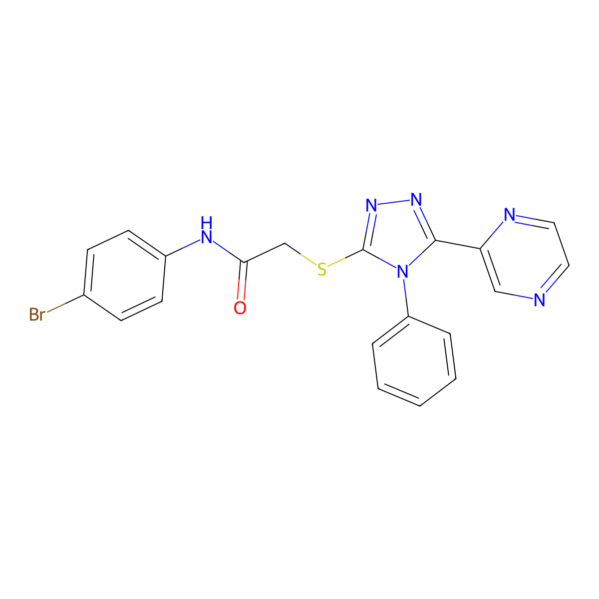 N-(4-bromophenyl)-2-[(4-phenyl-5-pyrazin-2-yl-1,2,4-triazol-3-yl)sulfanyl]acetamide molecular structure, CAS 712282-86-5