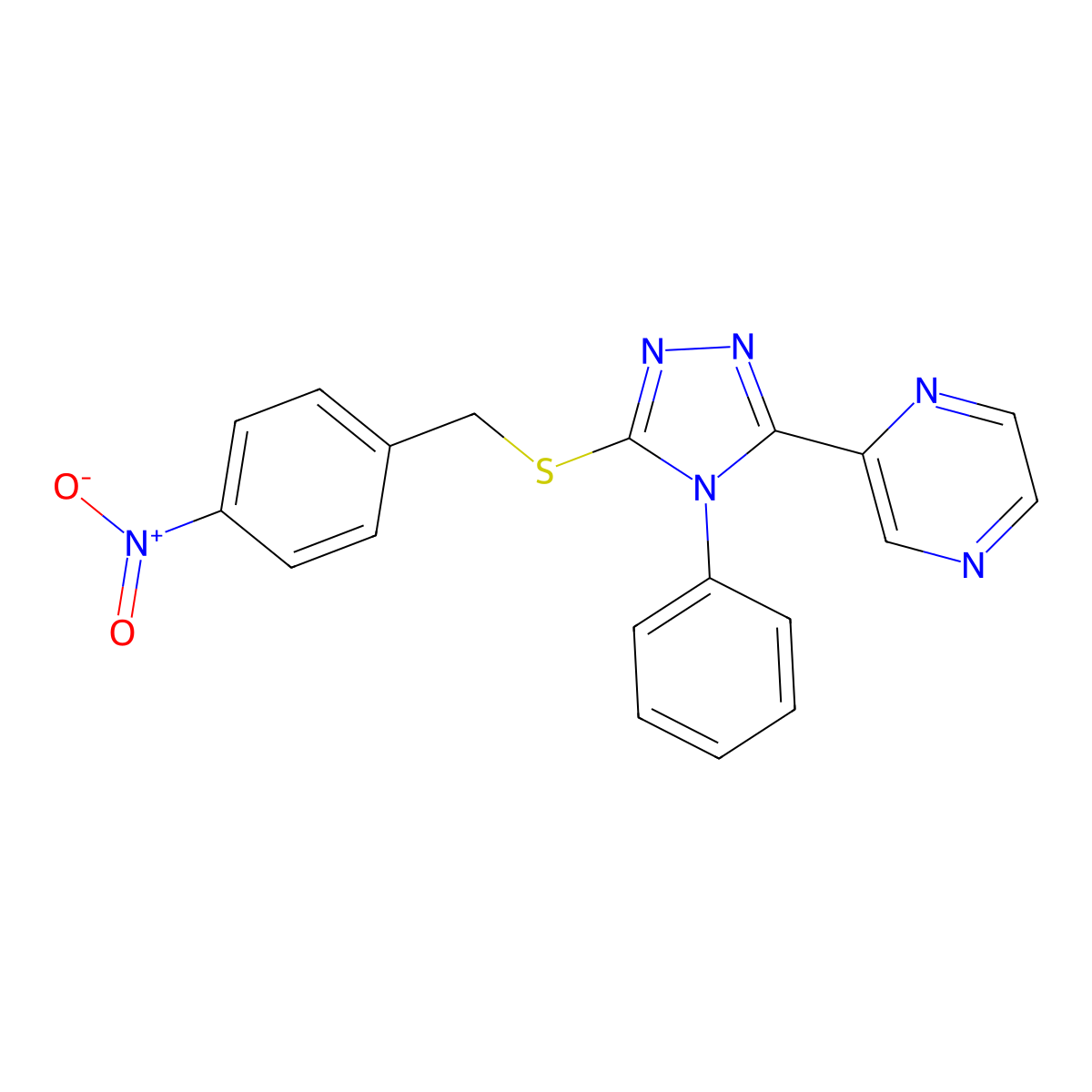 2-[5-[(4-Nitrophenyl)methylsulfanyl]-4-phenyl-1,2,4-triazol-3-yl]pyrazine molecular structure, CAS 712282-89-8