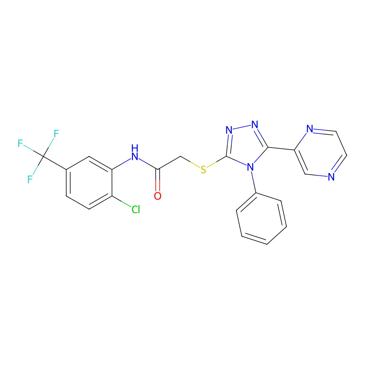 N-[2-chloro-5-(trifluoromethyl)phenyl]-2-[(4-phenyl-5-pyrazin-2-yl-1,2,4-triazol-3-yl)sulfanyl]acetamide molecular structure, CAS 712282-90-1
