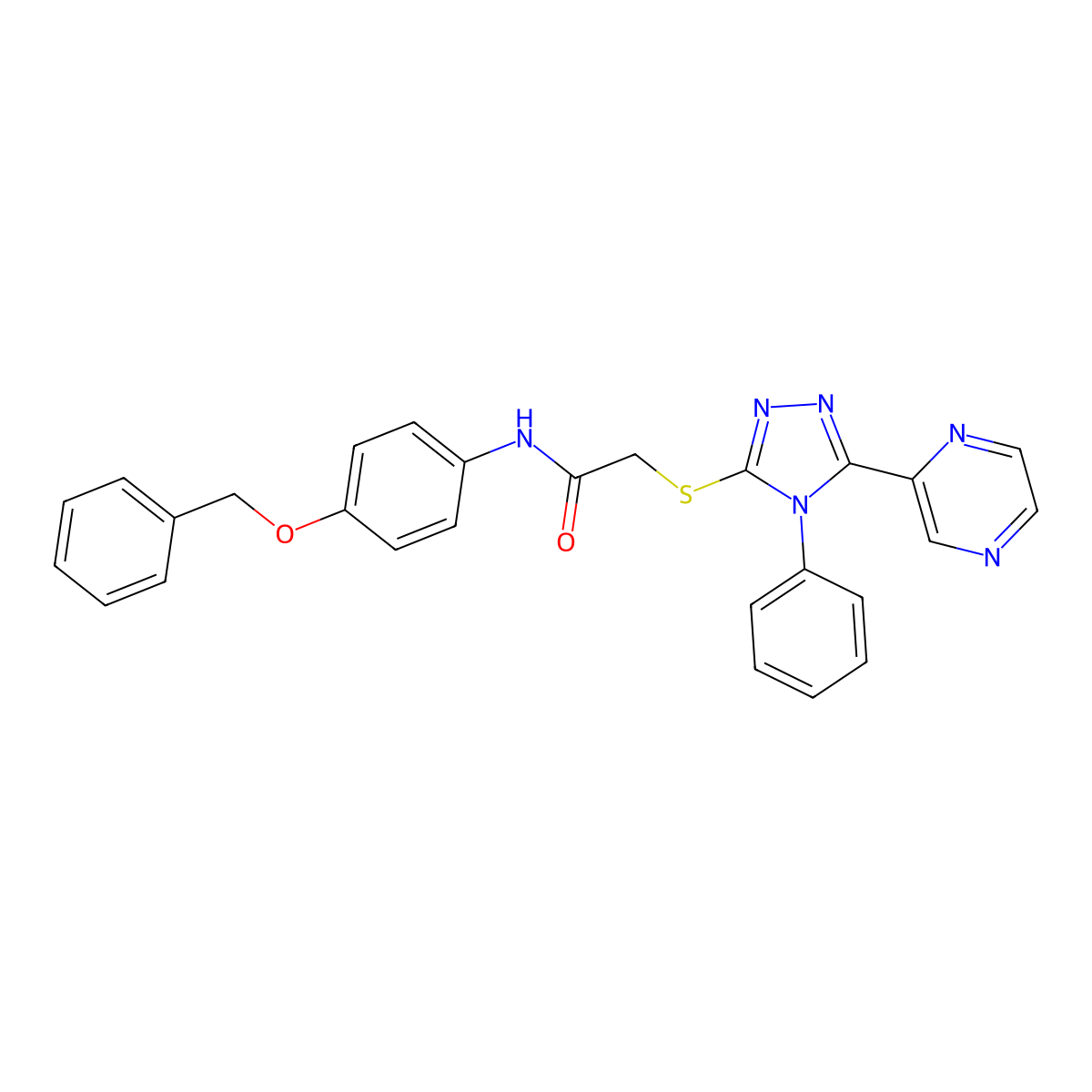 N-(4-phenylmethoxyphenyl)-2-[(4-phenyl-5-pyrazin-2-yl-1,2,4-triazol-3-yl)sulfanyl]acetamide molecular structure, CAS 712282-91-2