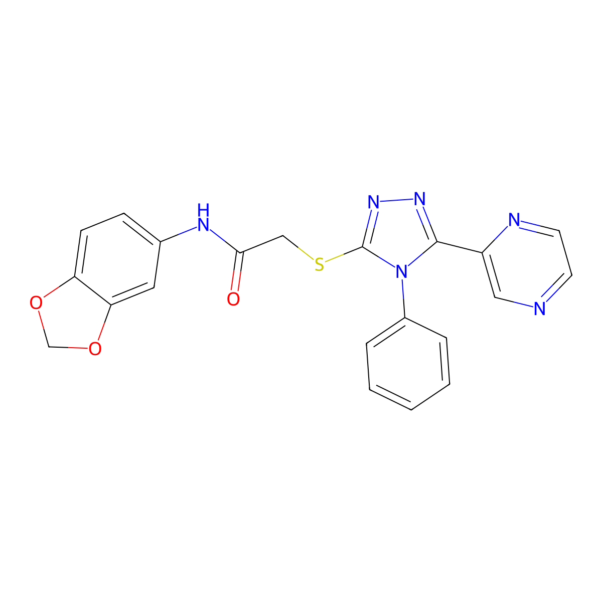 N-(1,3-benzodioxol-5-yl)-2-[(4-phenyl-5-pyrazin-2-yl-1,2,4-triazol-3-yl)sulfanyl]acetamide molecular structure, CAS 712282-92-3