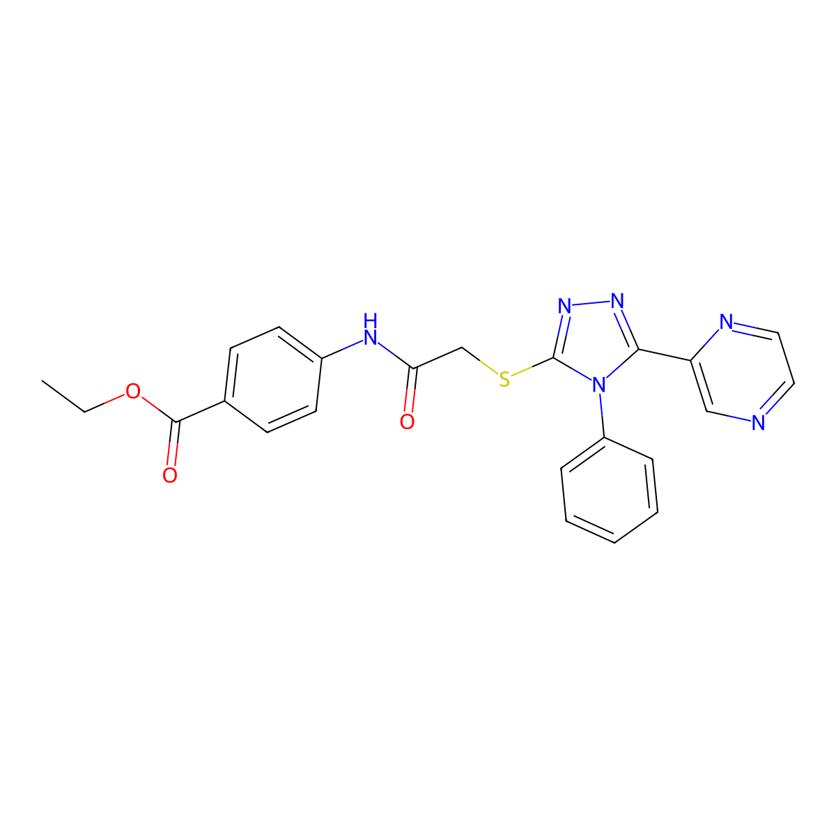ethyl 4-[({[4-phenyl-5-(pyrazin-2-yl)-4H-1,2,4-triazol-3-yl]sulfanyl}acetyl)amino]benzoate molecular structure, CAS 712282-93-4