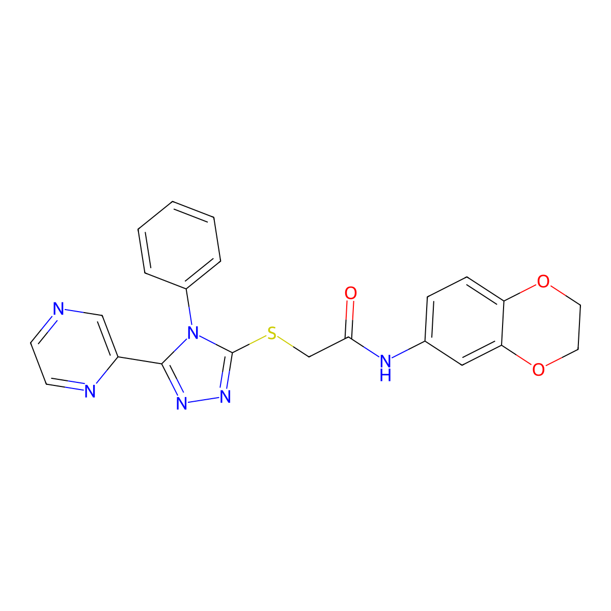 N-(2,3-dihydro-1,4-benzodioxin-6-yl)-2-[(4-phenyl-5-pyrazin-2-yl-1,2,4-triazol-3-yl)sulfanyl]acetamide molecular structure, CAS 712282-94-5