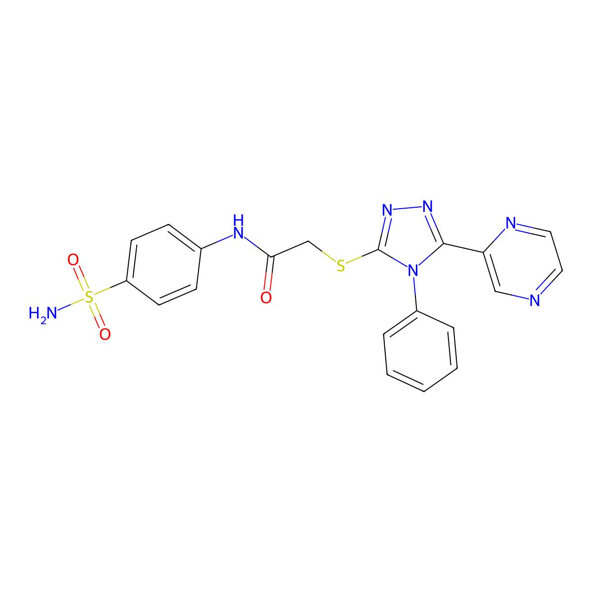 2-[(4-phenyl-5-pyrazin-2-yl-1,2,4-triazol-3-yl)sulfanyl]-N-(4-sulfamoylphenyl)acetamide molecular structure, CAS 712282-96-7