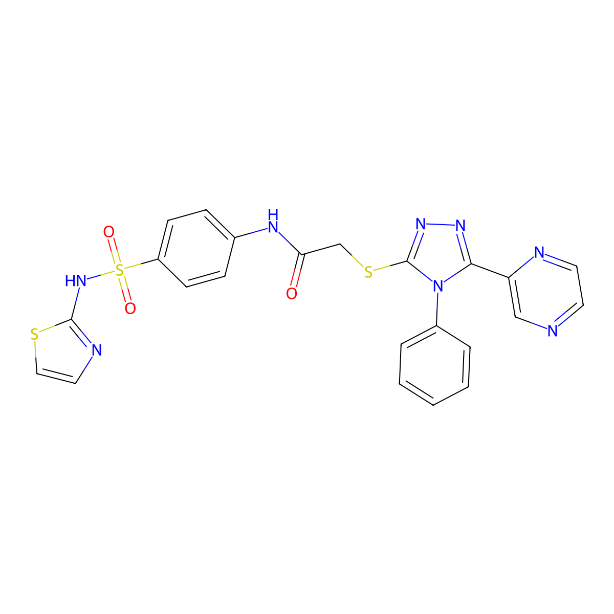 2-[(4-phenyl-5-pyrazin-2-yl-1,2,4-triazol-3-yl)sulfanyl]-N-[4-(1,3-thiazol-2-ylsulfamoyl)phenyl]acetamide molecular structure, CAS 712283-00-6