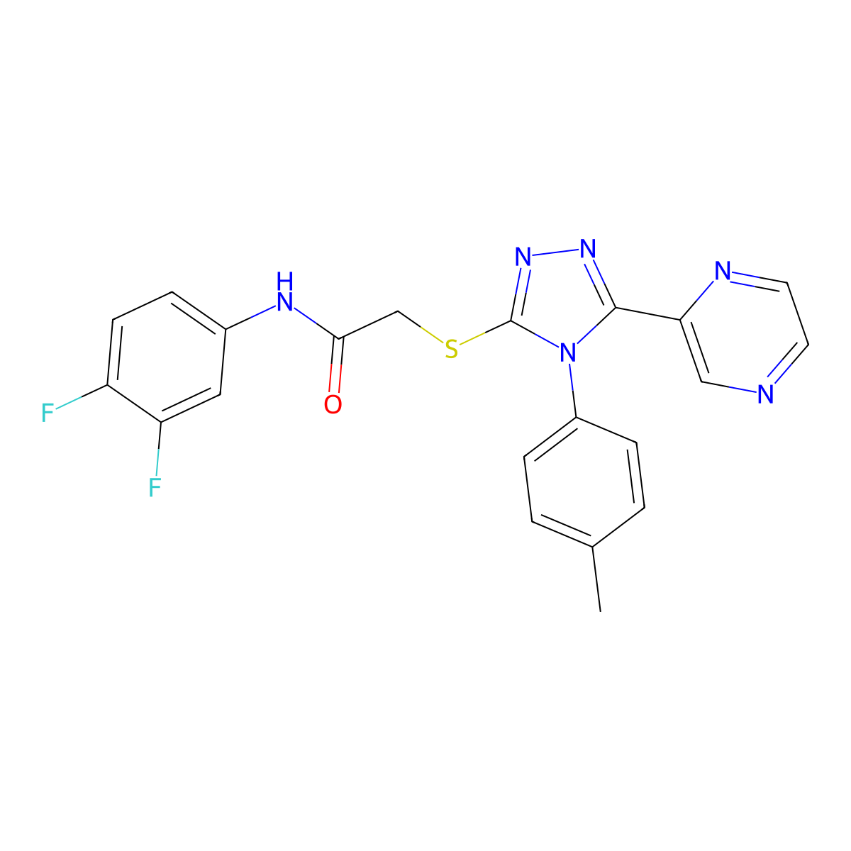 N-(3,4-difluorophenyl)-2-[[4-(4-methylphenyl)-5-pyrazin-2-yl-1,2,4-triazol-3-yl]sulfanyl]acetamide molecular structure, CAS 712283-06-2