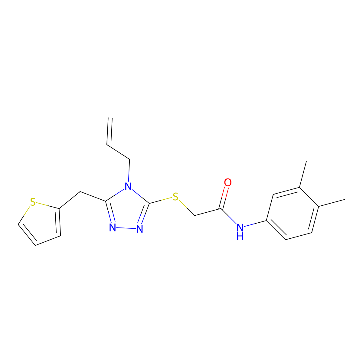 N-(3,4-dimethylphenyl)-2-[[4-prop-2-enyl-5-(thiophen-2-ylmethyl)-1,2,4-triazol-3-yl]sulfanyl]acetamide molecular structure, CAS 712283-52-8