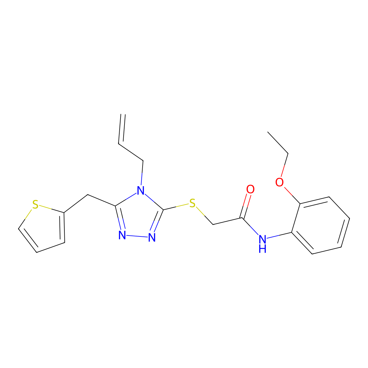 N-(2-ethoxyphenyl)-2-[[4-prop-2-enyl-5-(thiophen-2-ylmethyl)-1,2,4-triazol-3-yl]sulfanyl]acetamide molecular structure, CAS 712283-53-9