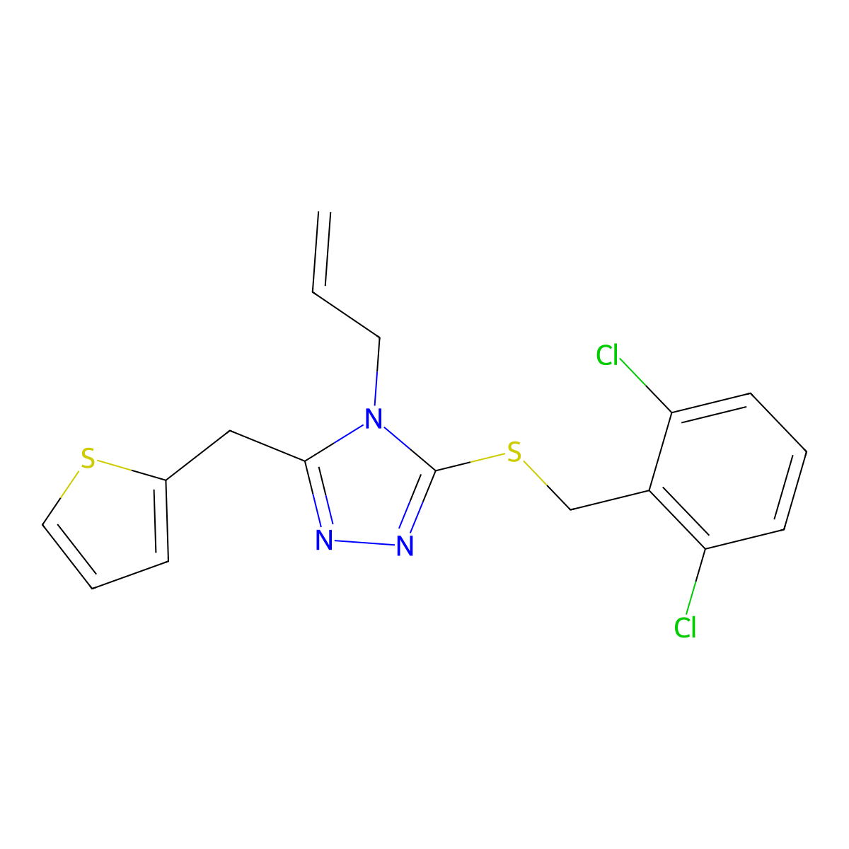 3-[(2,6-Dichlorophenyl)methylsulfanyl]-4-prop-2-enyl-5-(thiophen-2-ylmethyl)-1,2,4-triazole molecular structure, CAS 712283-54-0