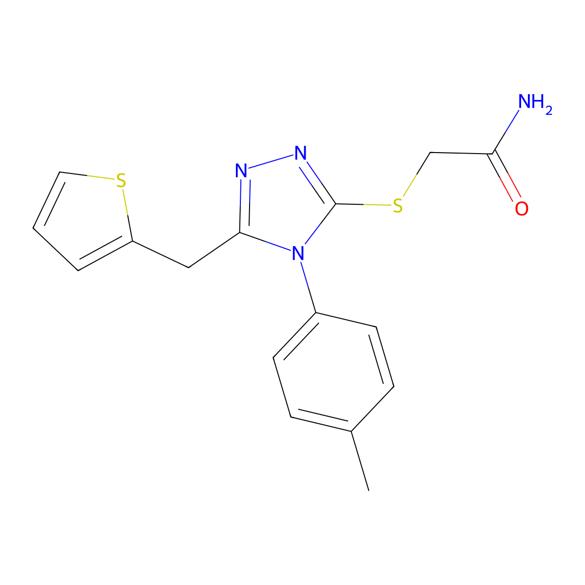 2-[[4-(4-Methylphenyl)-5-(thiophen-2-ylmethyl)-1,2,4-triazol-3-yl]sulfanyl]acetamide molecular structure, CAS 712283-68-6