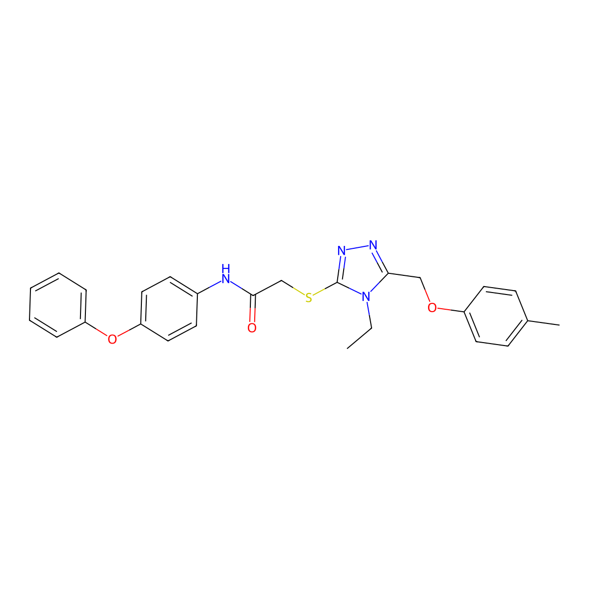 2-[[4-ethyl-5-[(4-methylphenoxy)methyl]-1,2,4-triazol-3-yl]sulfanyl]-N-(4-phenoxyphenyl)acetamide molecular structure, CAS 712283-73-3