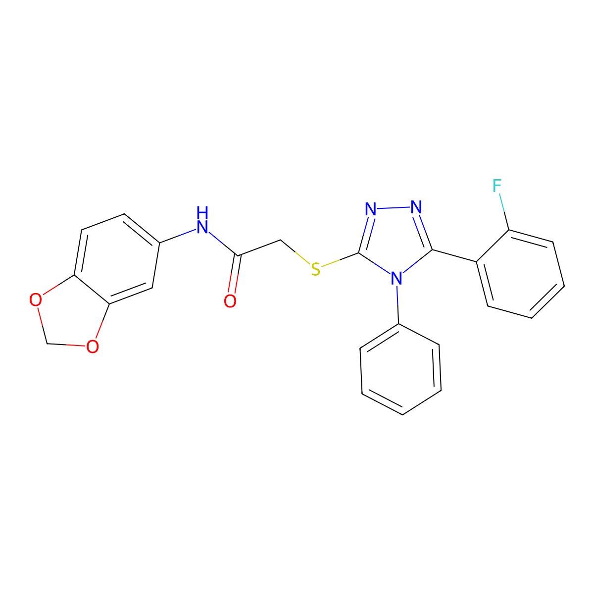 N-(1,3-benzodioxol-5-yl)-2-[[5-(2-fluorophenyl)-4-phenyl-1,2,4-triazol-3-yl]sulfanyl]acetamide molecular structure, CAS 712283-84-6