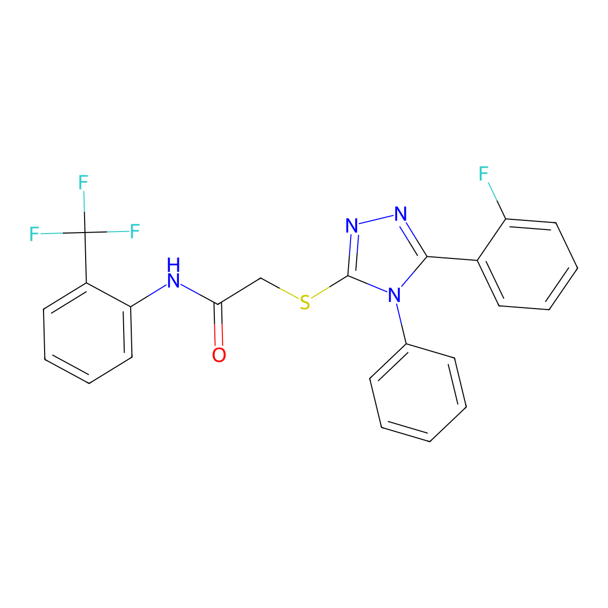 2-[[5-(2-fluorophenyl)-4-phenyl-1,2,4-triazol-3-yl]sulfanyl]-N-[2-(trifluoromethyl)phenyl]acetamide molecular structure, CAS 712283-85-7