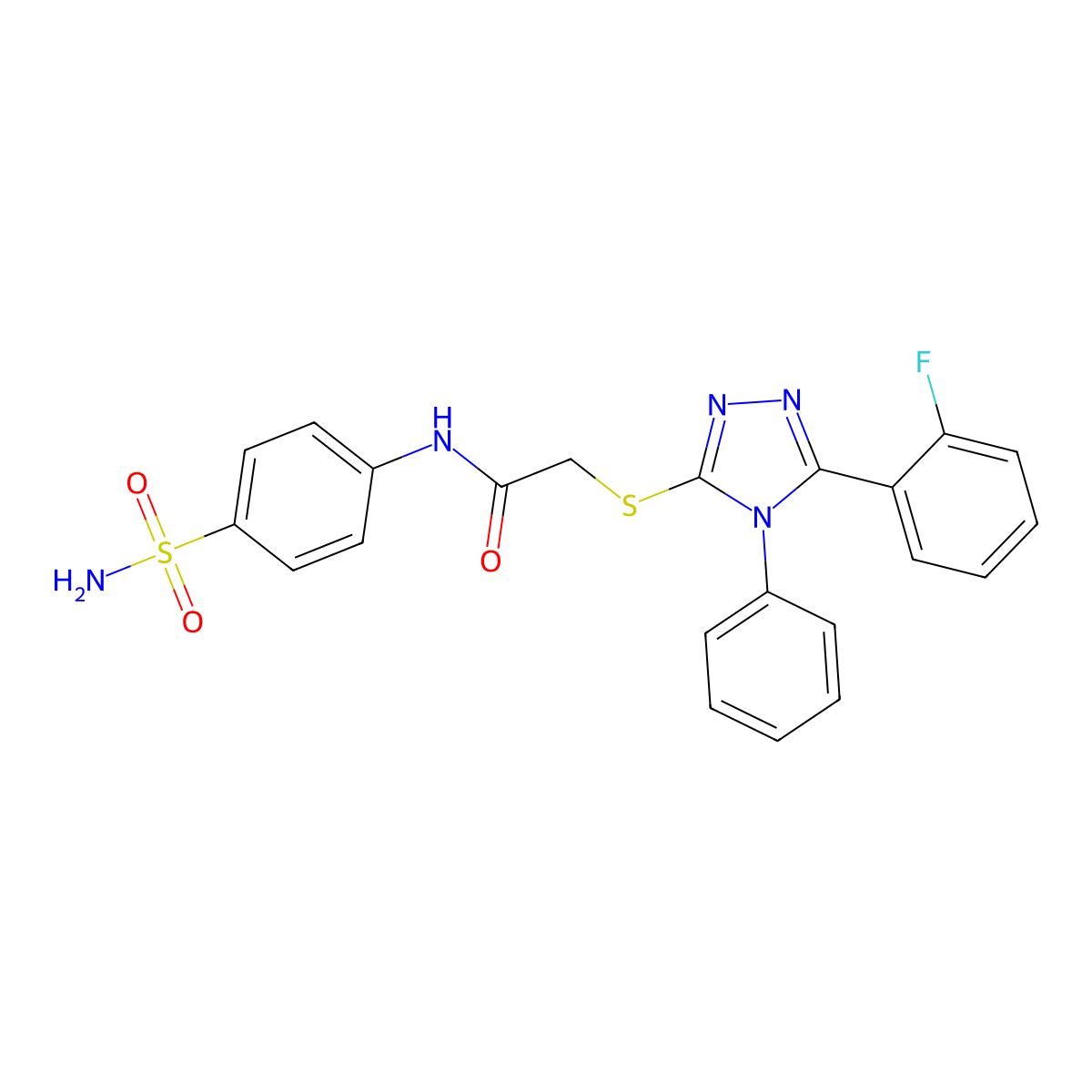 2-[[5-(2-fluorophenyl)-4-phenyl-1,2,4-triazol-3-yl]sulfanyl]-N-(4-sulfamoylphenyl)acetamide molecular structure, CAS 712283-87-9