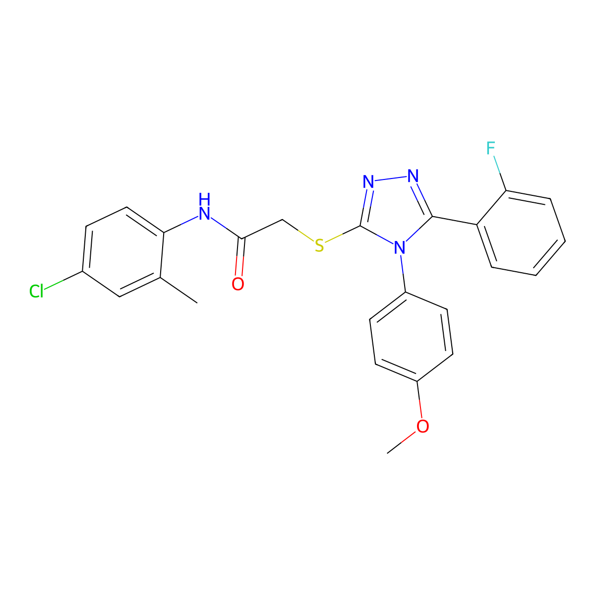 N-(4-chloro-2-methylphenyl)-2-[[5-(2-fluorophenyl)-4-(4-methoxyphenyl)-1,2,4-triazol-3-yl]sulfanyl]acetamide molecular structure, CAS 712283-96-0