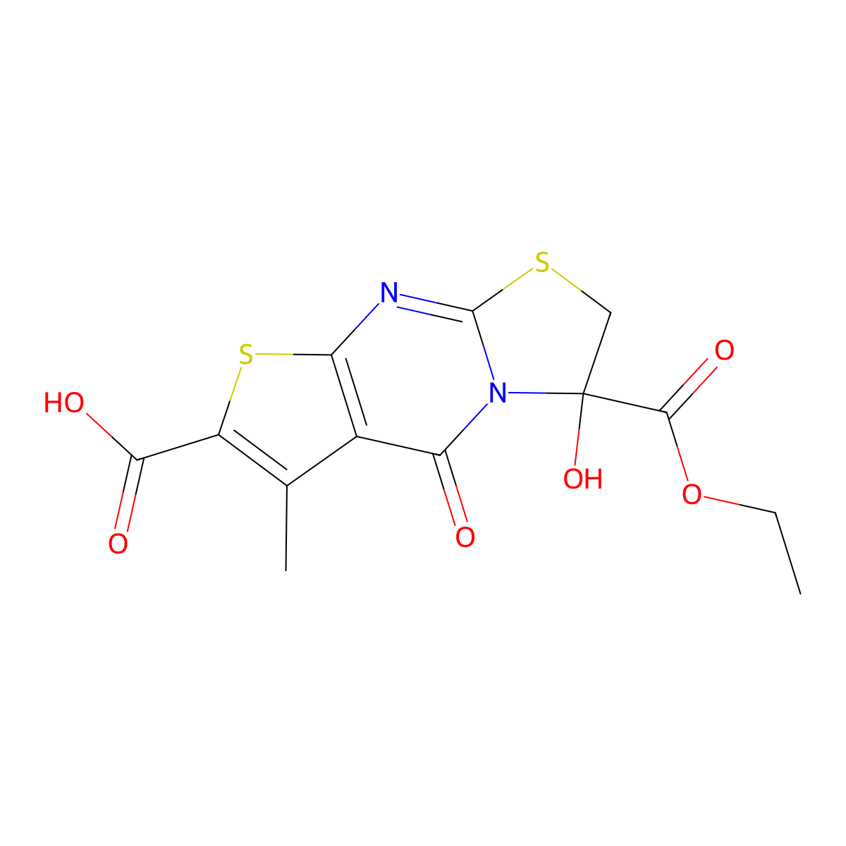 3-(ethoxycarbonyl)-3-hydroxy-6-methyl-5-oxo-2,3-dihydro-5H-[1,3]thiazolo[3,2-a]thieno[2,3-d]pyrimidine-7-carboxylic acid molecular structure, CAS 712284-07-6