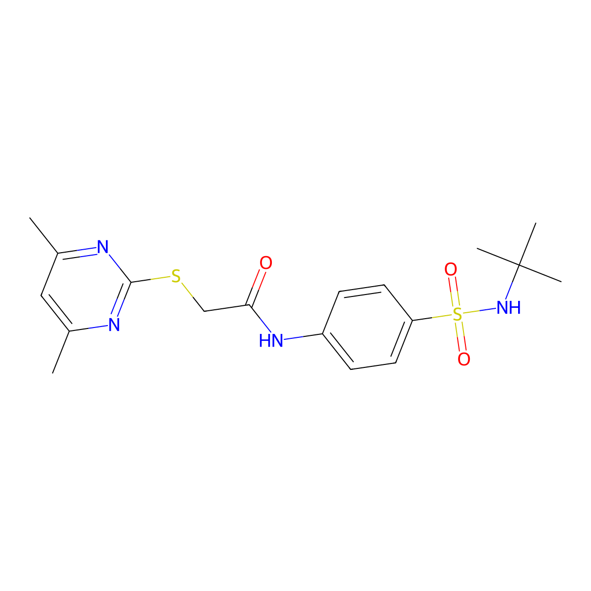 N-[4-(tert-butylsulfamoyl)phenyl]-2-(4,6-dimethylpyrimidin-2-yl)sulfanylacetamide molecular structure, CAS 712284-08-7