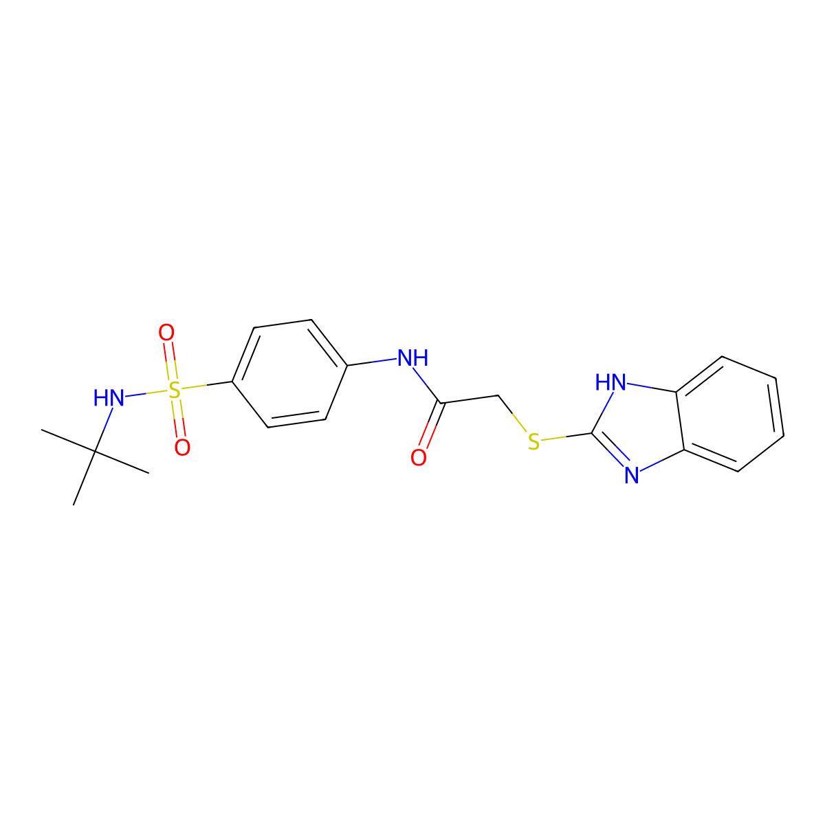 2-(1H-benzimidazol-2-ylsulfanyl)-N-[4-(tert-butylsulfamoyl)phenyl]acetamide molecular structure, CAS 712284-09-8