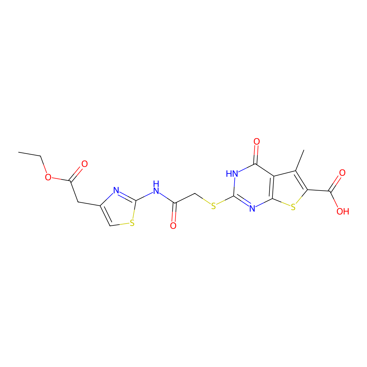 2-((2-((4-(2-Ethoxy-2-oxoethyl)thiazol-2-yl)amino)-2-oxoethyl)thio)-5-methyl-4-oxo-3,4-dihydrothieno[2,3-d]pyrimidine-6-carboxylic acid molecular structure, CAS 712284-11-2