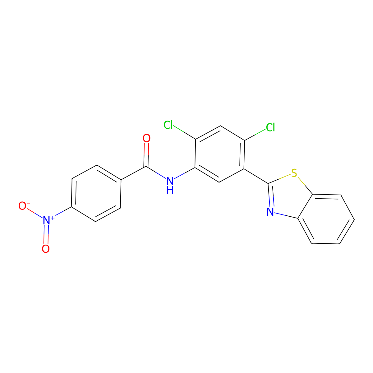 N-[5-(1,3-benzothiazol-2-yl)-2,4-dichlorophenyl]-4-nitrobenzamide molecular structure, CAS 712284-34-9