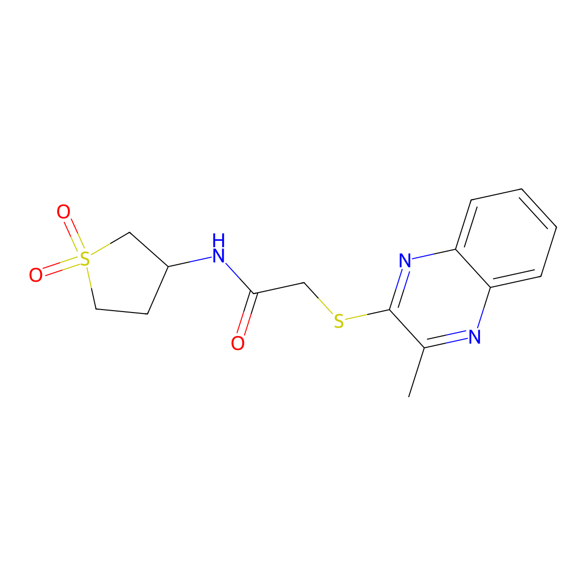 N-(1,1-dioxothiolan-3-yl)-2-(3-methylquinoxalin-2-ylthio)acetamide molecular structure, CAS 712289-01-5