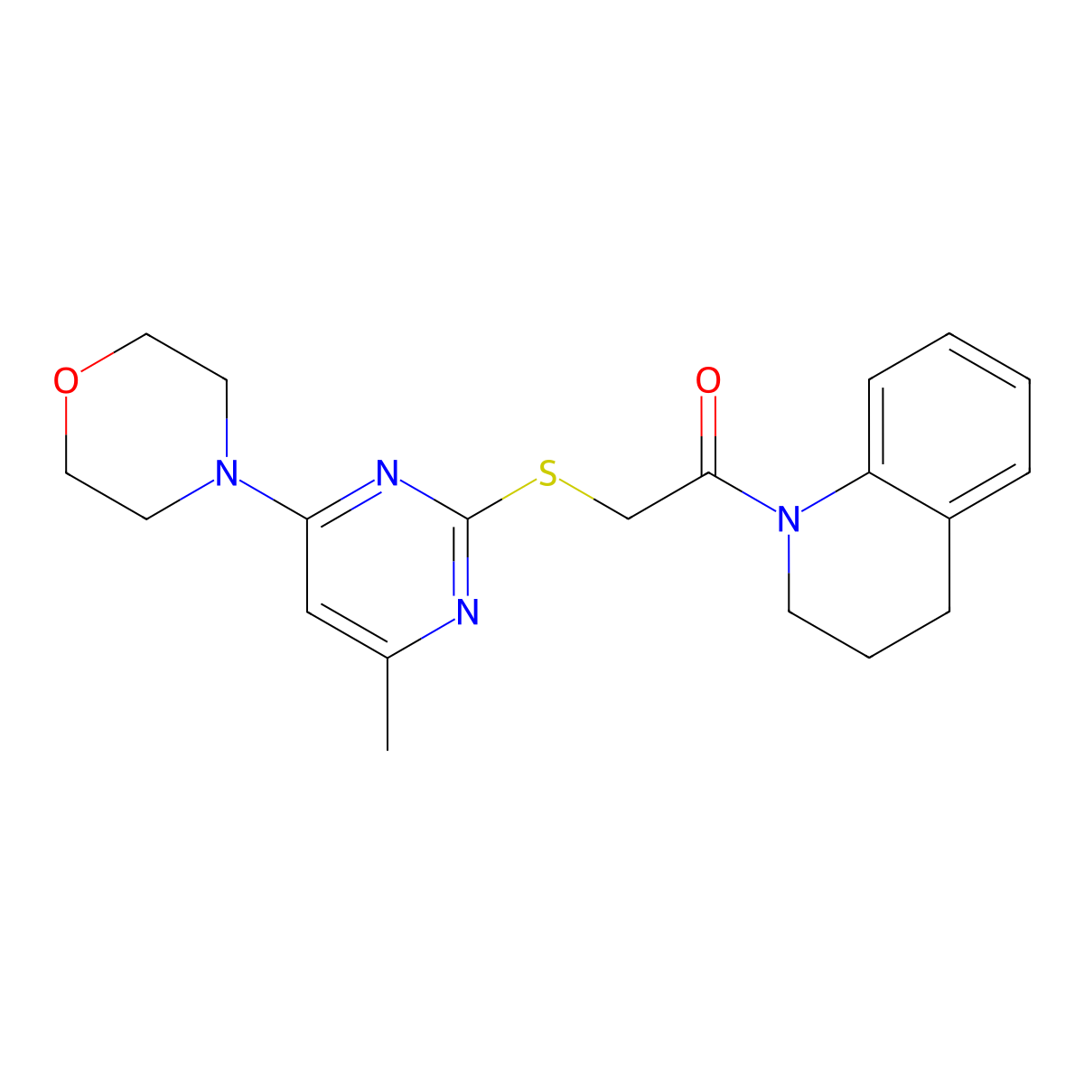 2-{[4-Methyl-6-(morpholin-4-yl)pyrimidin-2-yl]sulfanyl}-1-(1,2,3,4-tetrahydroquinolin-1-yl)ethan-1-one molecular structure, CAS 712289-02-6