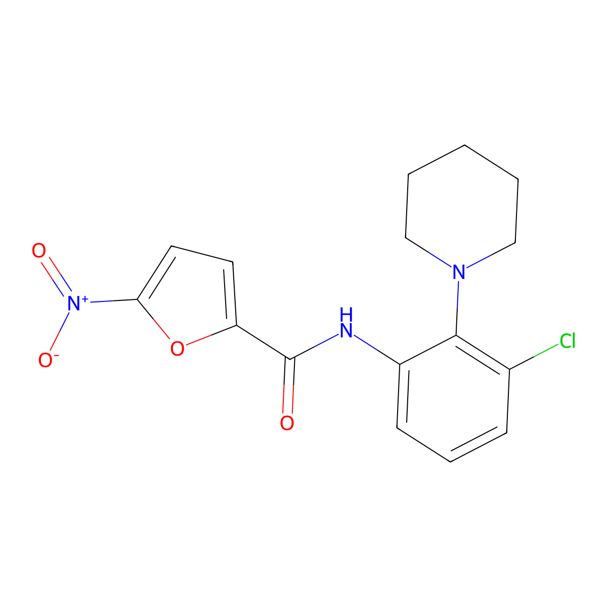 N-(3-chloro-2-piperidin-1-ylphenyl)-5-nitrofuran-2-carboxamide molecular structure, CAS 712290-39-6