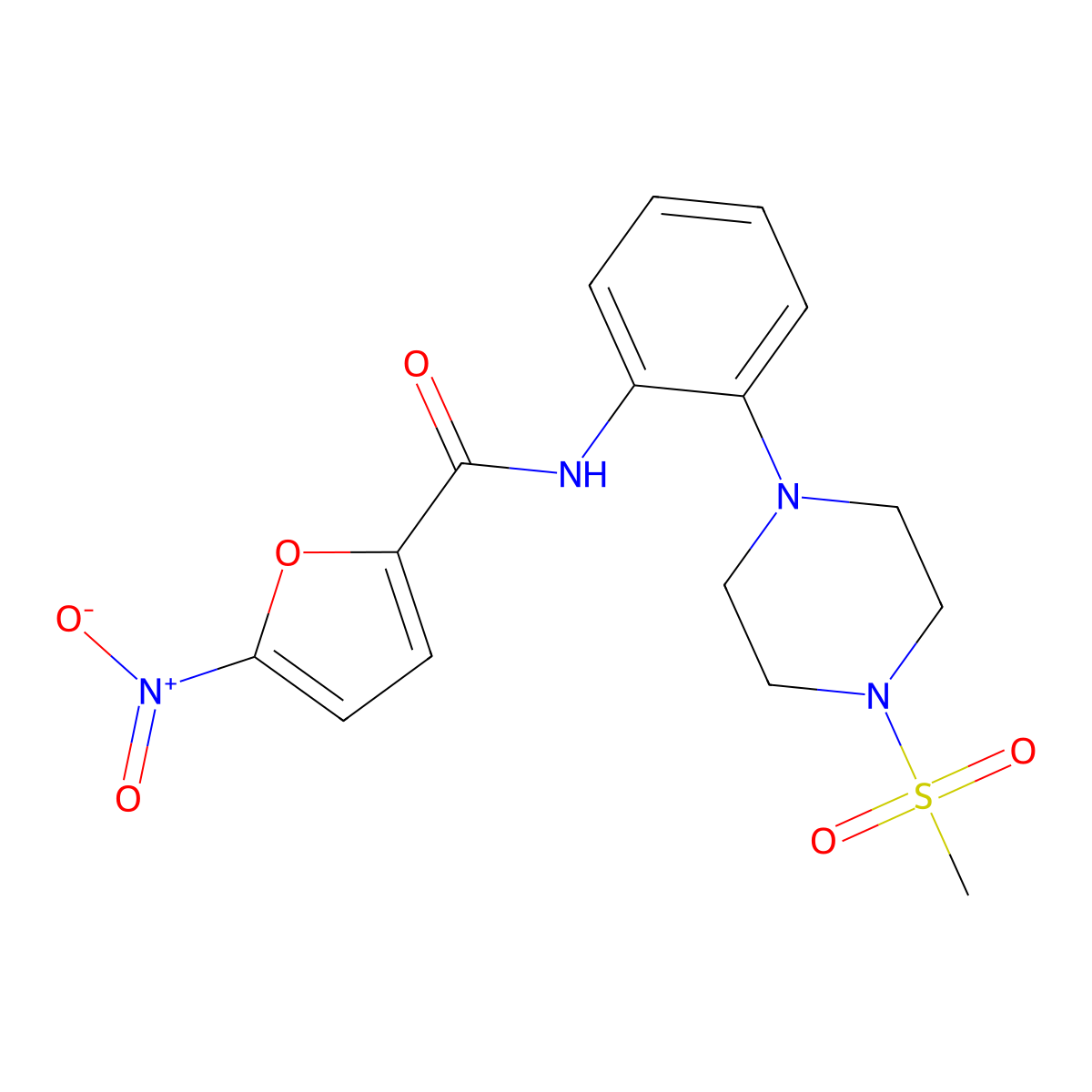 N-[2-(4-methylsulfonylpiperazin-1-yl)phenyl]-5-nitrofuran-2-carboxamide molecular structure, CAS 712290-43-2