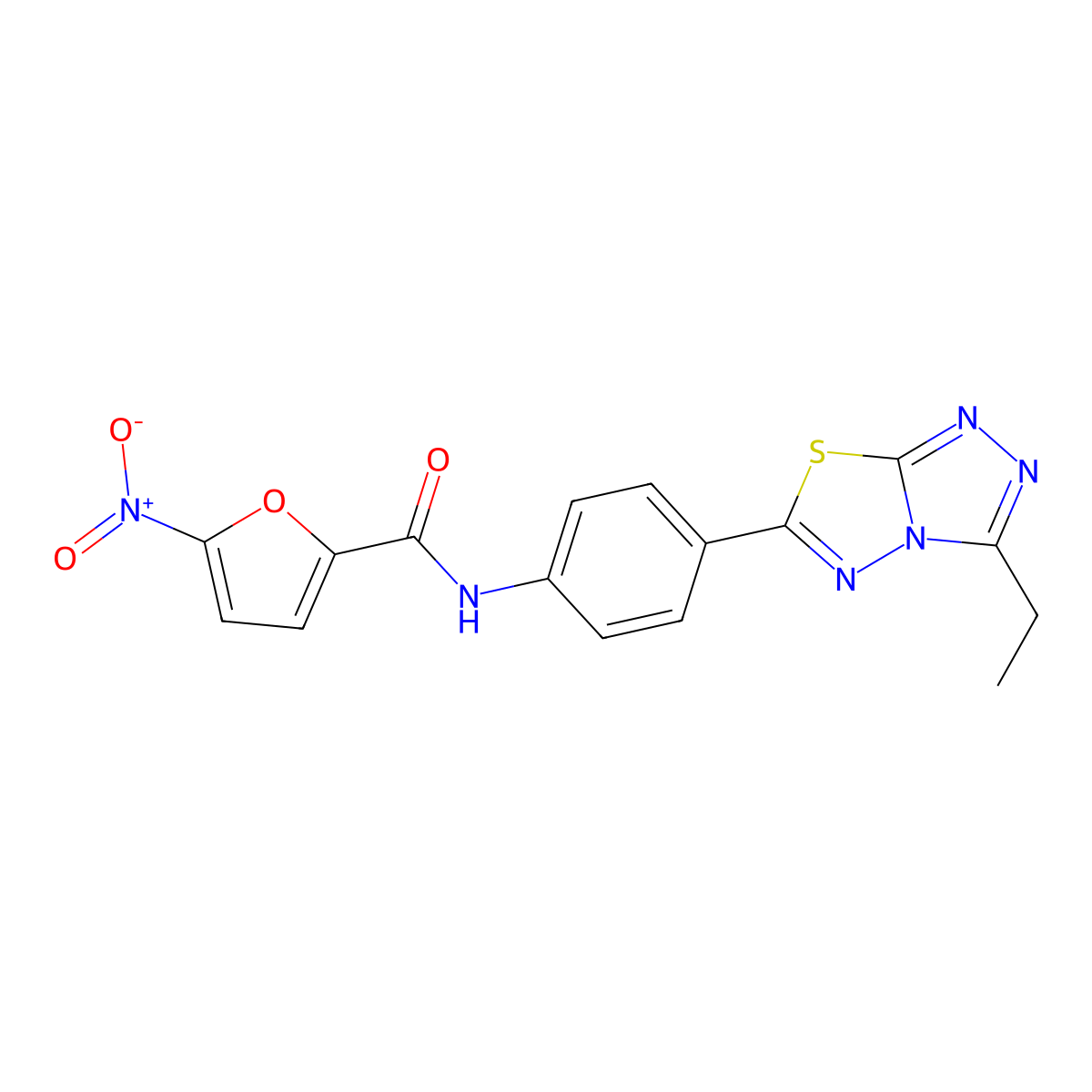 N-[4-(3-ethyl-[1,2,4]triazolo[3,4-b][1,3,4]thiadiazol-6-yl)phenyl]-5-nitrofuran-2-carboxamide molecular structure, CAS 712290-46-5